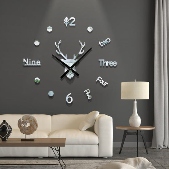 Ins3d deer head creative wall clock