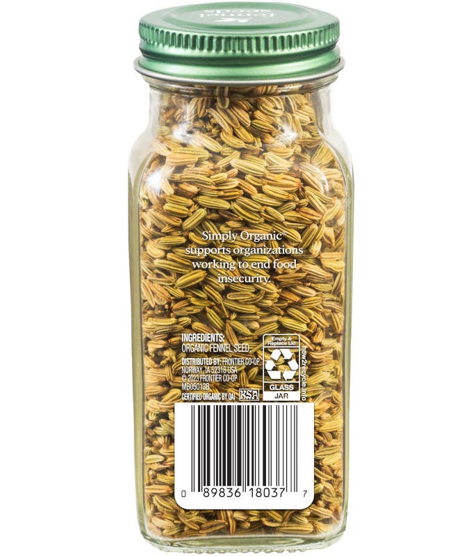 Pure Fennel Seeds, Certified Organic, Kosher, 1.90 Oz
