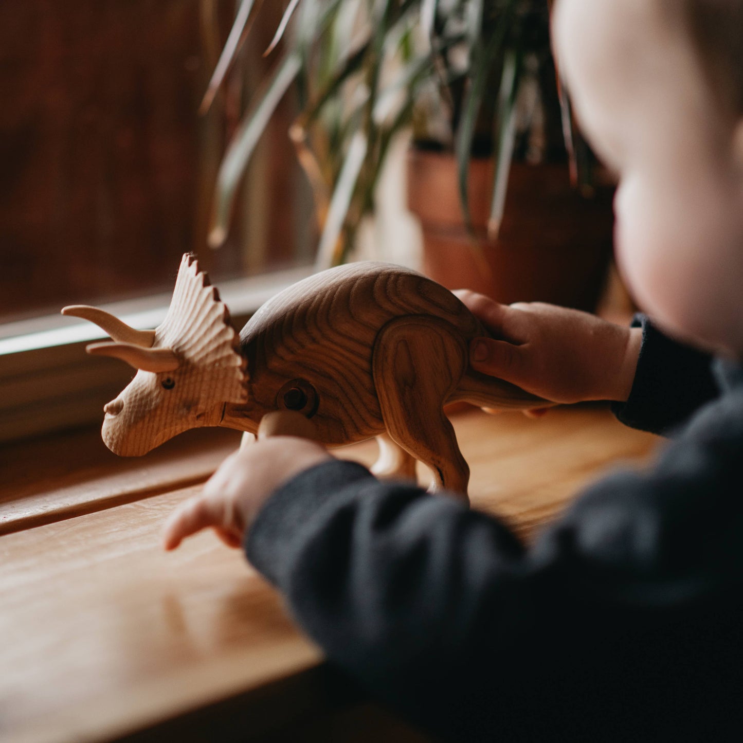 Wooden Triceratops Dinosaur with Magnetic Joints