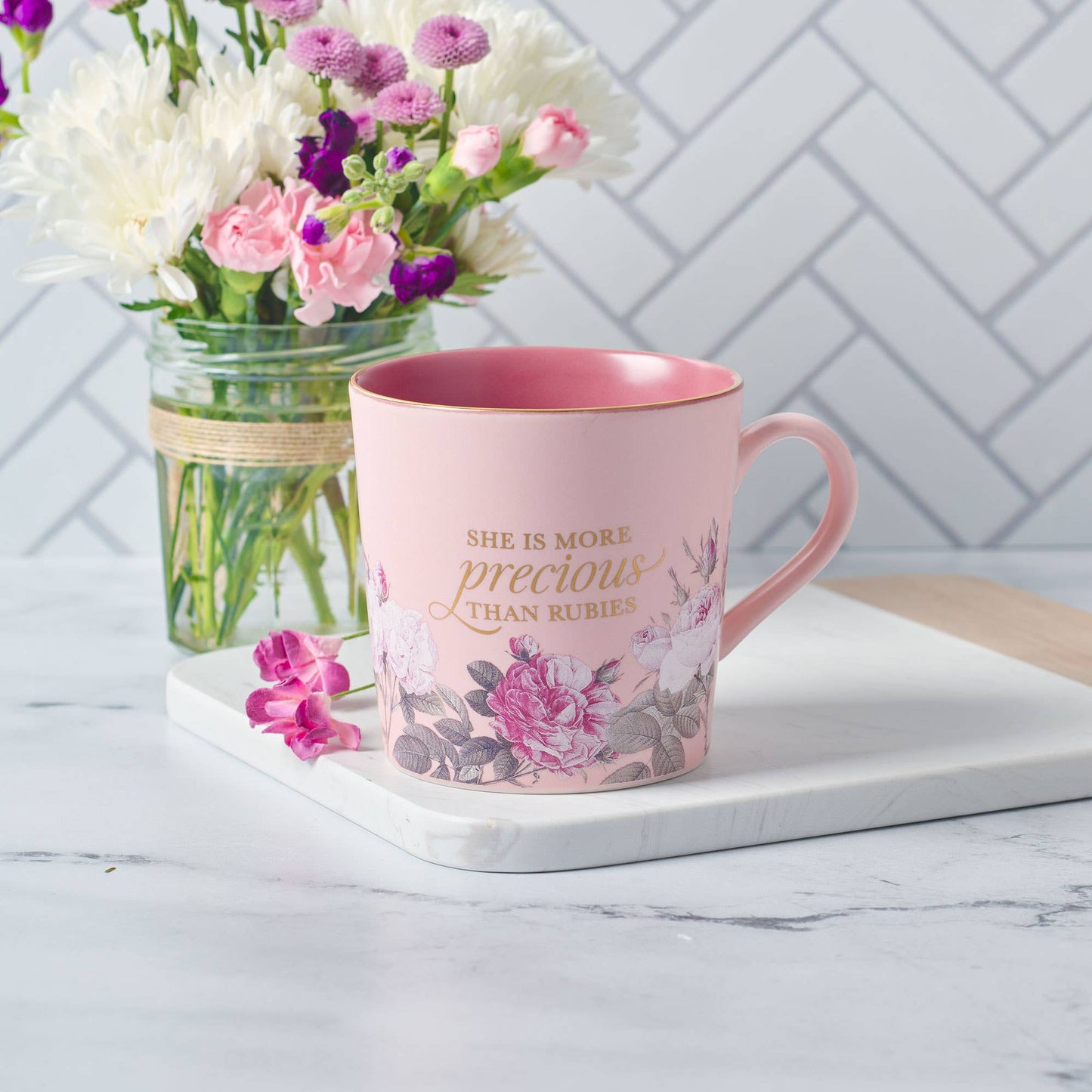 Mug Pink Two-tone Floral More Precious Prov. 31:10