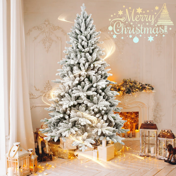 7ft Flocked Christmas Tree with 1514 Tips, artificial Christmas tree for festive holiday home decor from Cedar & Spice Gifts