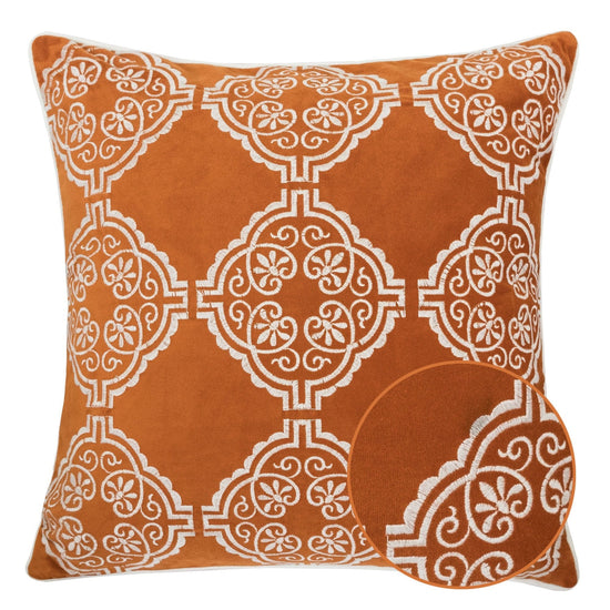 Burnt Orange Damask Embroidered Throw Pillow