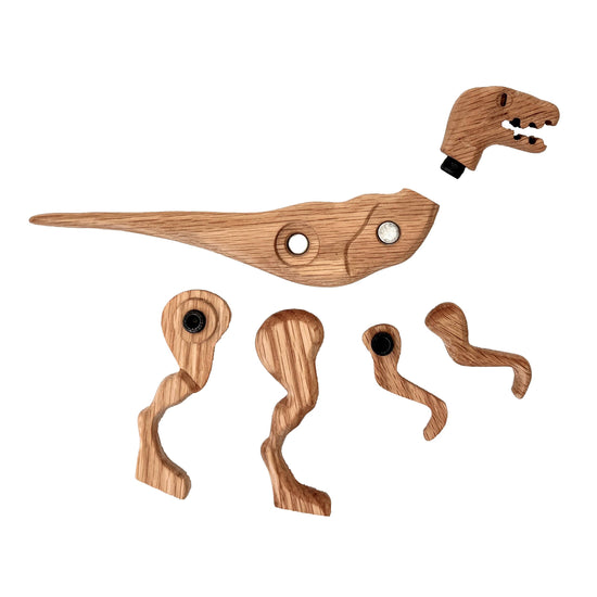Wooden Velociraptor Dinosaur with Magnetic Joints