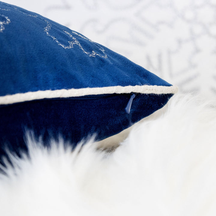 Blue Velvet Holiday Throw Pillow 20x20, seasonal Christmas couch cushion at Cedar & Spice Gifts