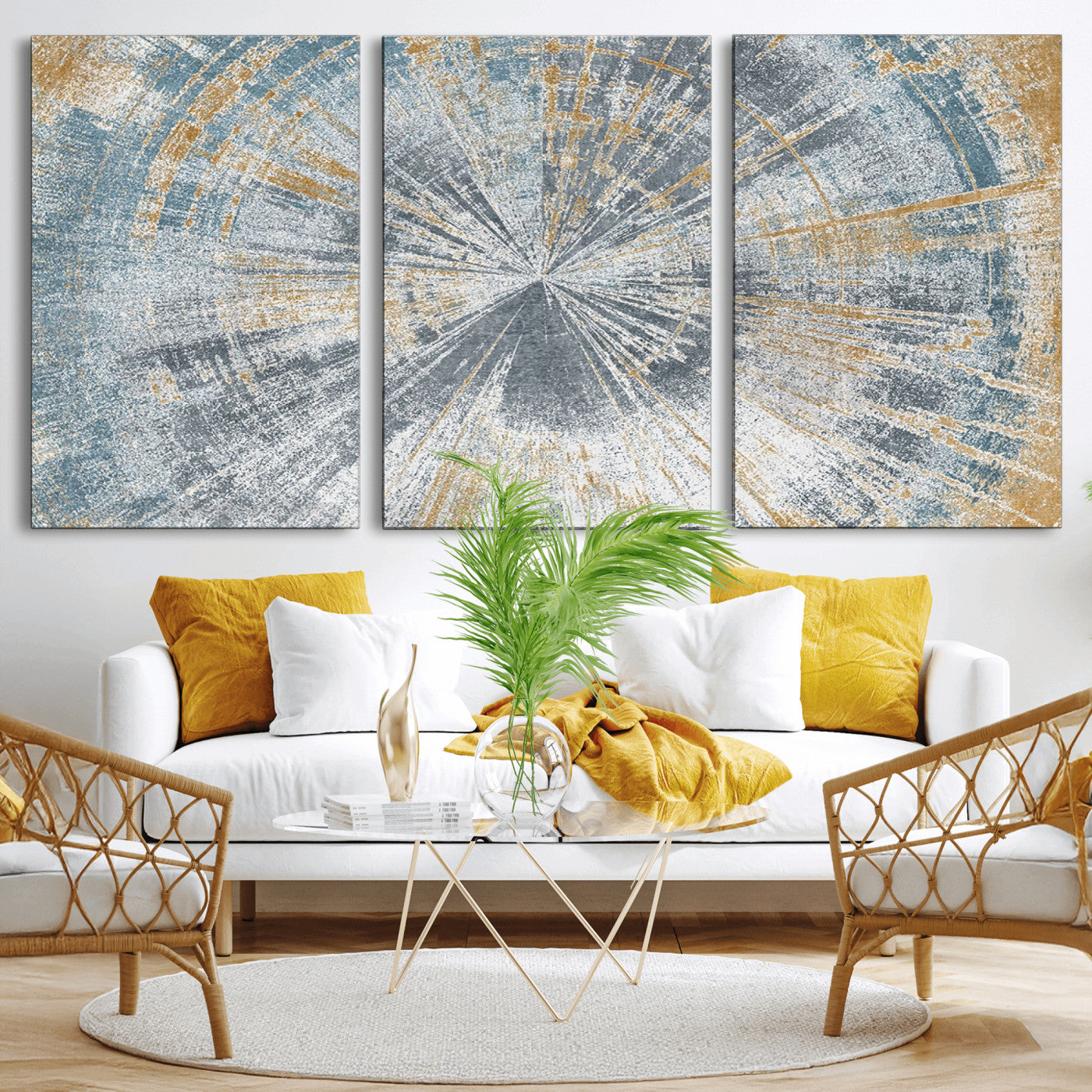 Radiant Abstract Wood Rings Canvas Art – Modern Triptych