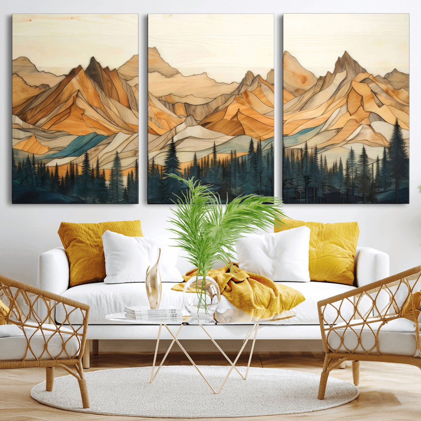 Rustic Wood Mountain Wall Art Print | Triptych Giclee Print