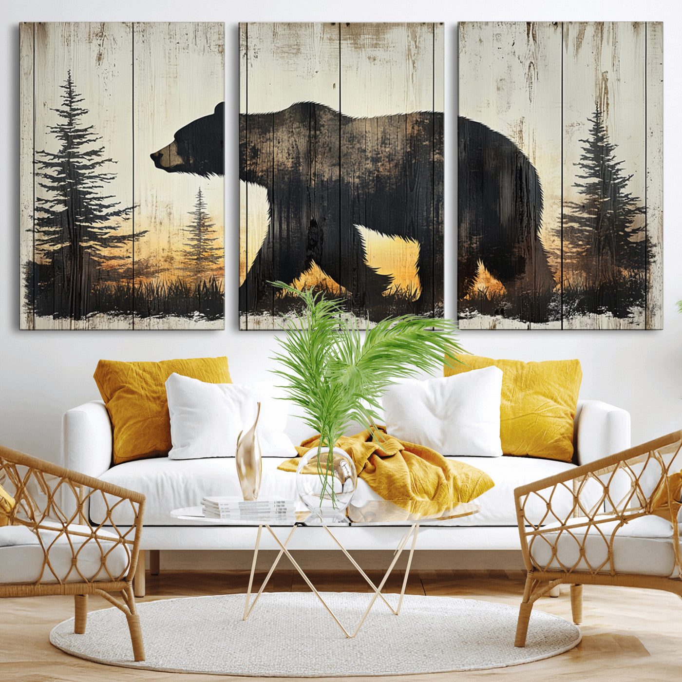 Vintage Bear Wall Art Canvas Print for Farmhouse - Mountain