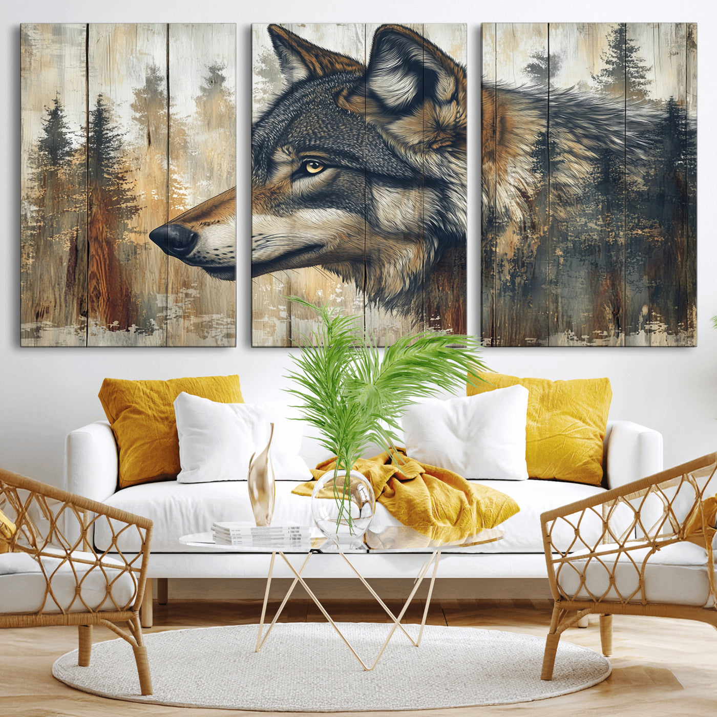 Rustic Wolf Wall Art Canvas Print – Vintage Woodland
