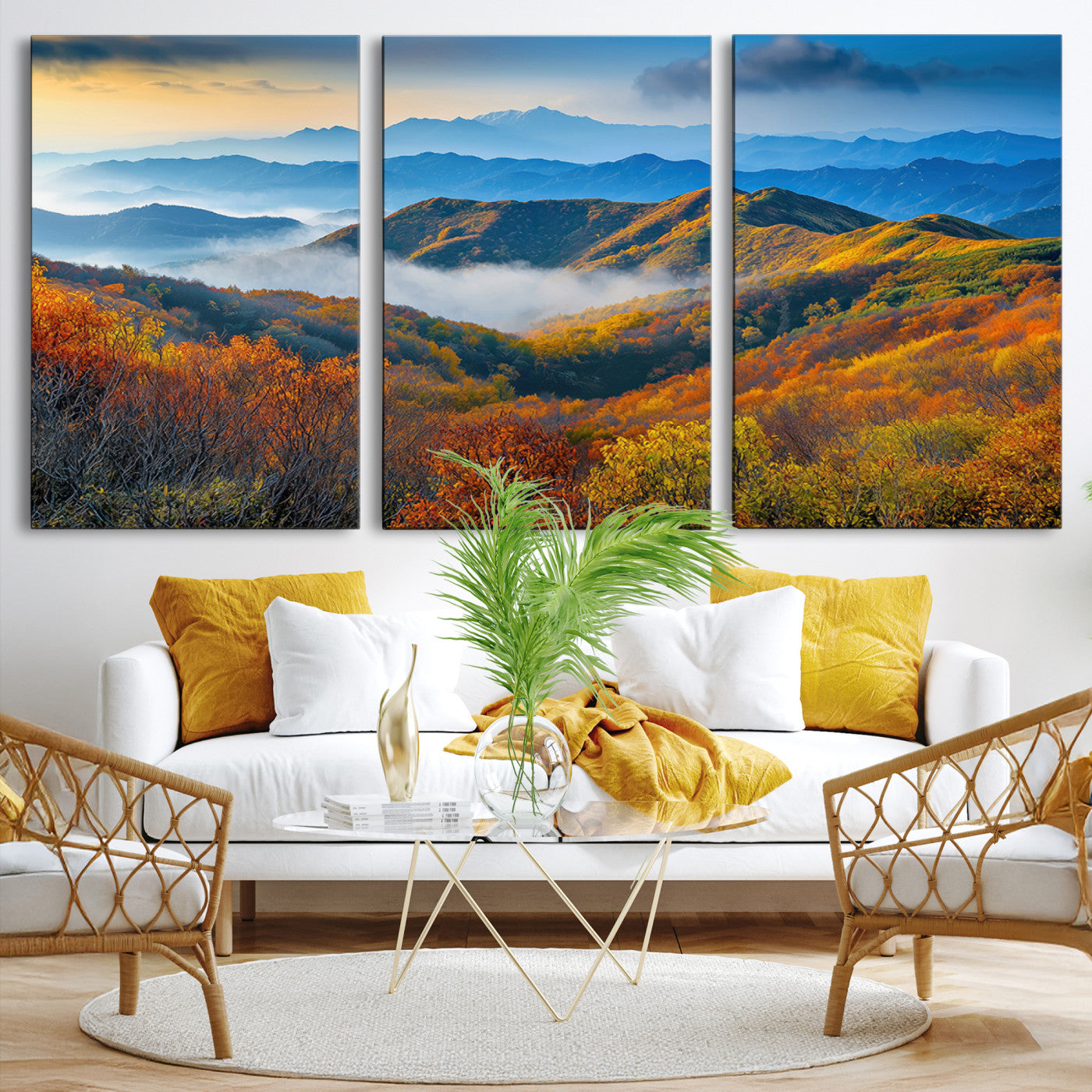 Autumn Mountains Wall Art Canvas Print – Foggy Peaks