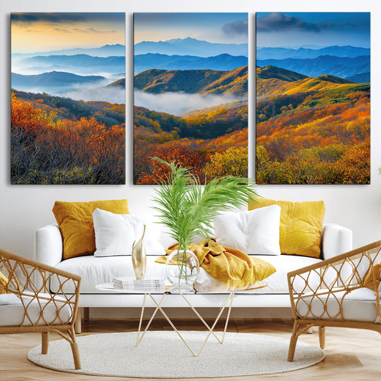 Autumn Mountains Wall Art Canvas Print – Foggy Peaks