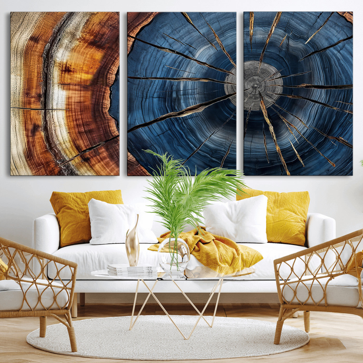 Framed Abstract Tree Ring Wall Art Print Natural Rustic Wood