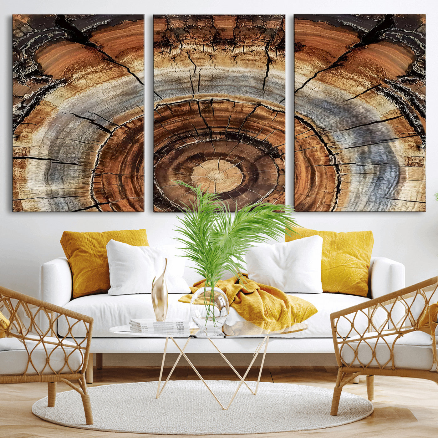 Tree Rings Wall Art Canvas Print – Rustic Wood Texture