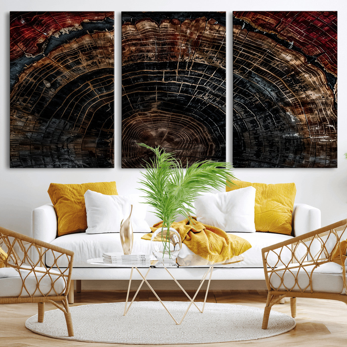 Dark Wood Ring Wall Art Canvas Print – Framed Abstract Tree