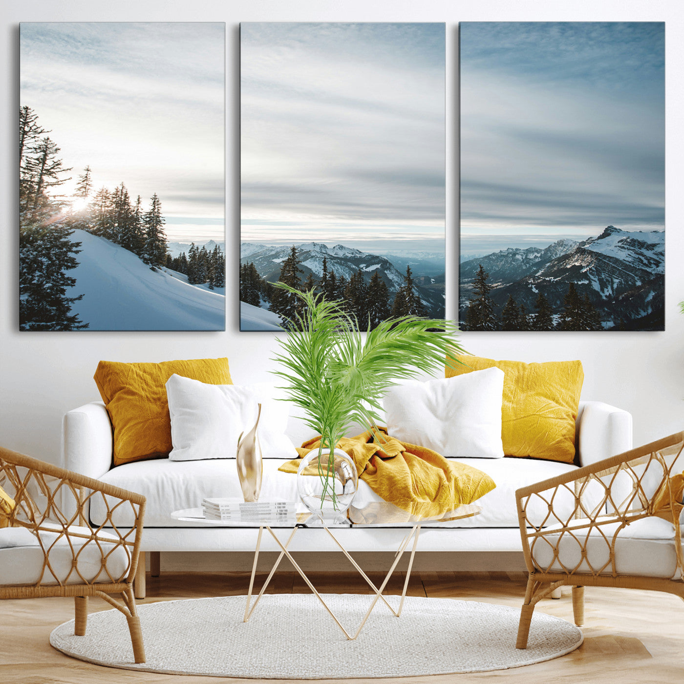 Snowy Mountains Wall Art Canvas Print – Framed Alpine