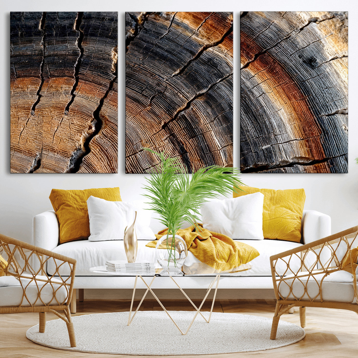Abstract Tree Ring Wall Art Print – Natural Rustic Wood