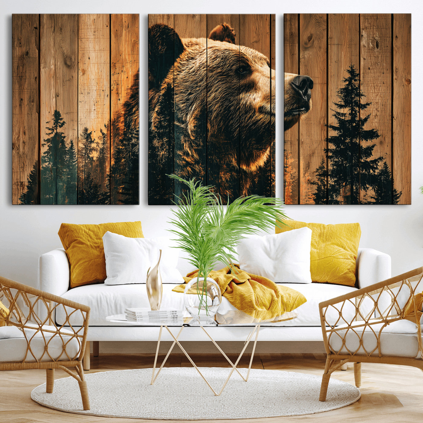 Rustic Bear Wall Art Canvas Print – Woodland Wildlife