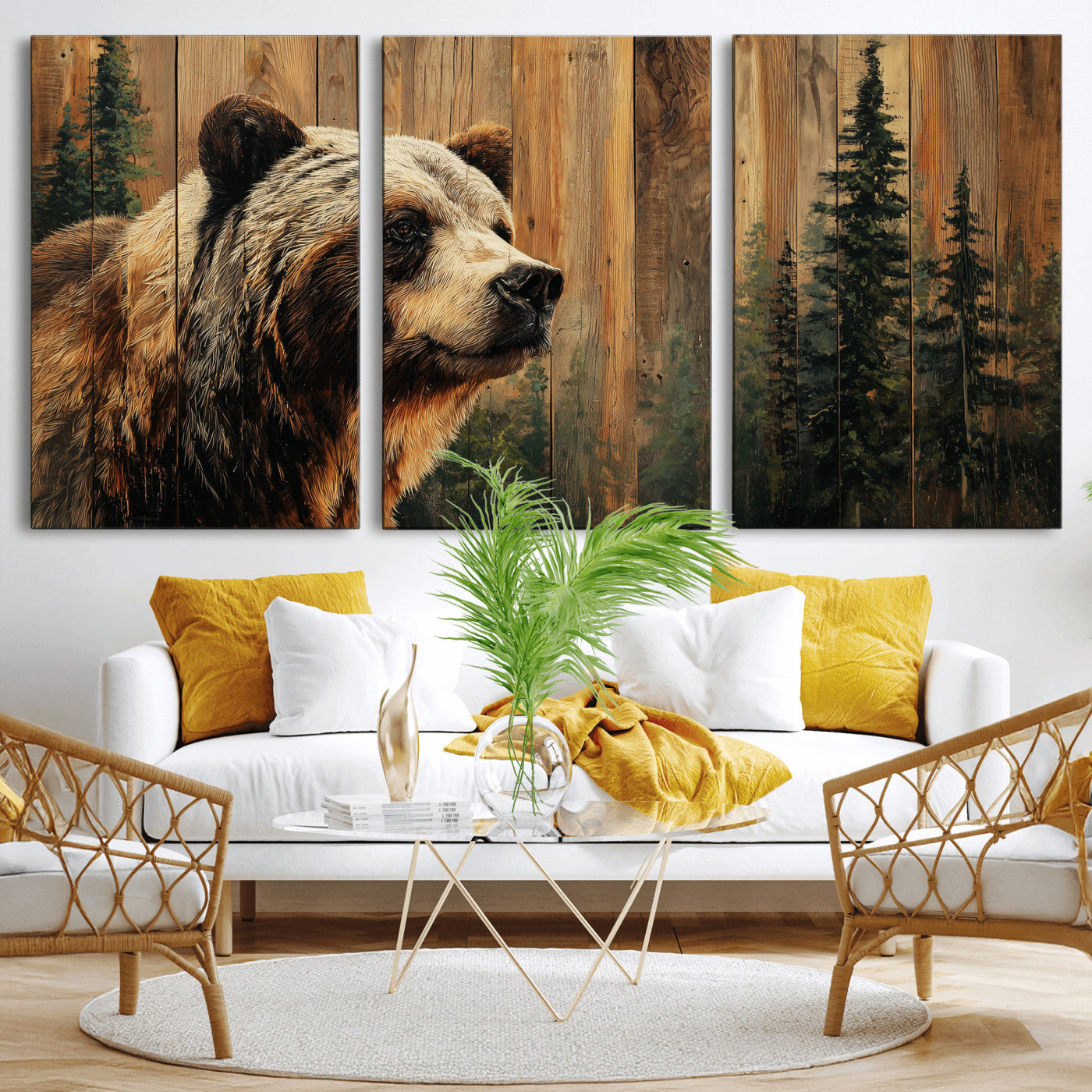 Grizzly Bear Wall Art Canvas Print, Rustic Wildlife Bear