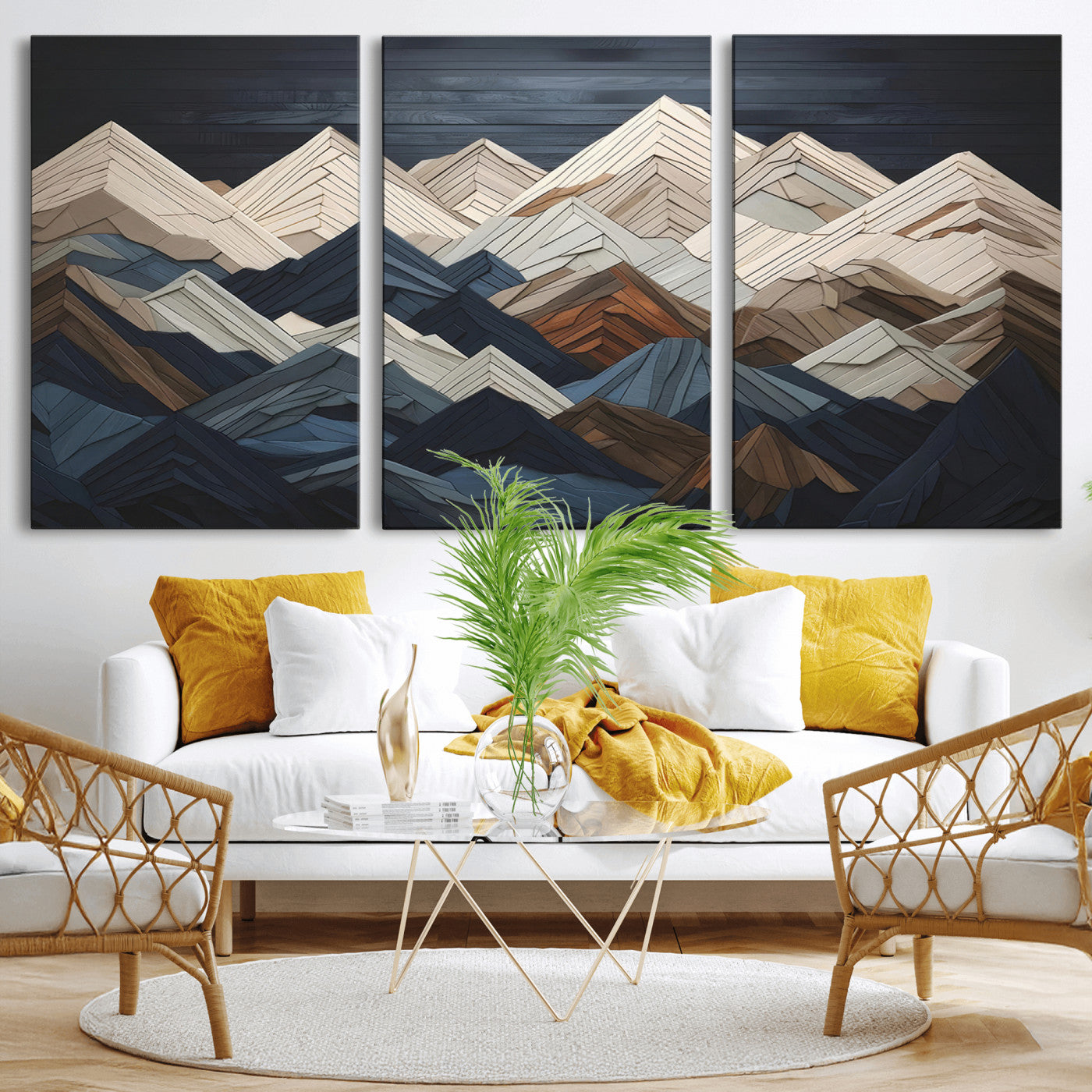 Wood Mountain Wall Art | Mountain Canvas Print Wood Decor |