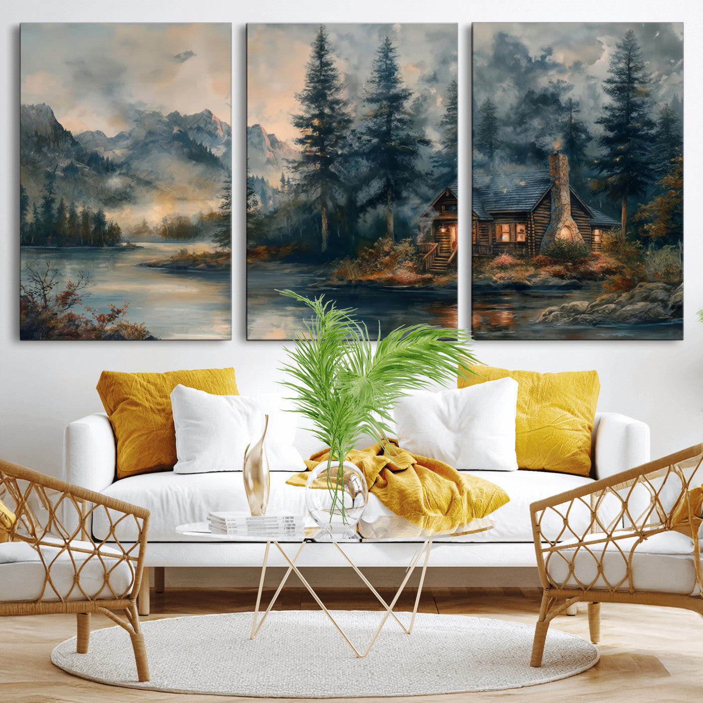 Rustic Cabin Woods Wall Art Print | Lake in a Forest Canvas