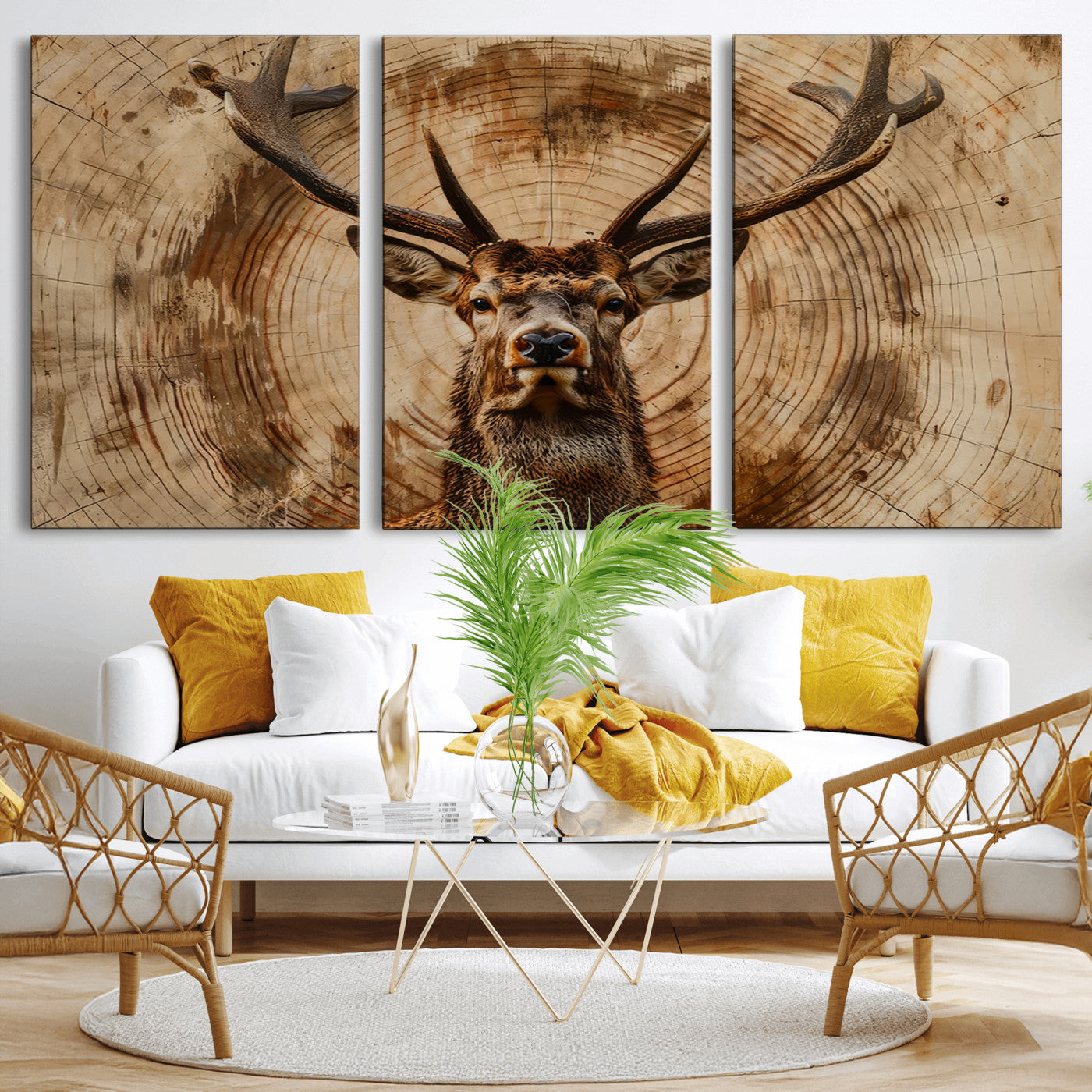 Wood Abstract Deer Wall Art | Rustic Wildlife Canvas Print |