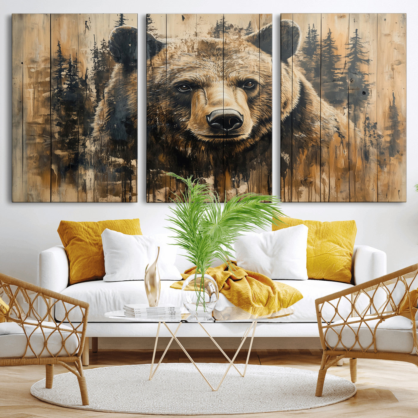 Majestic Grizzly 399 Bear Wall Art | 3-Panel Rustic Canvas
