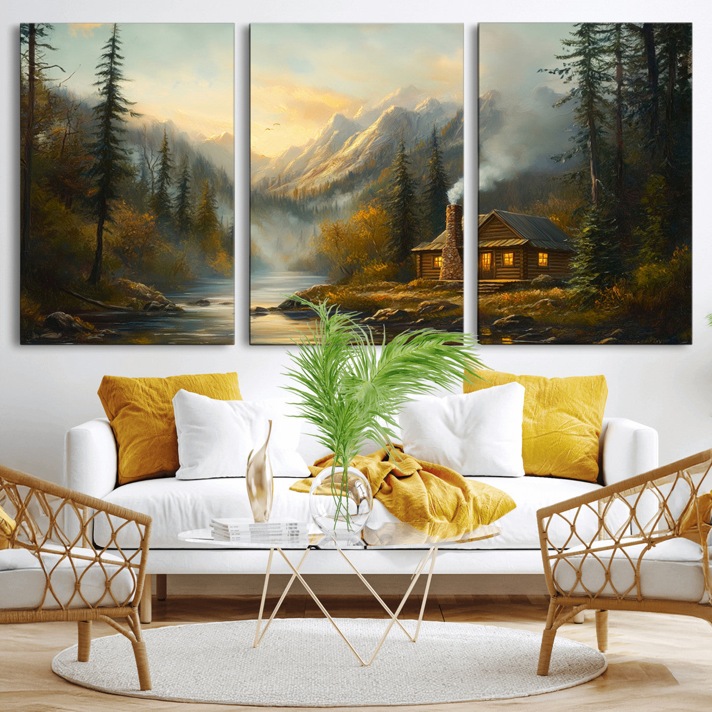 Wood Cabin Retreat Mountain at Sunset Wall Art Print -