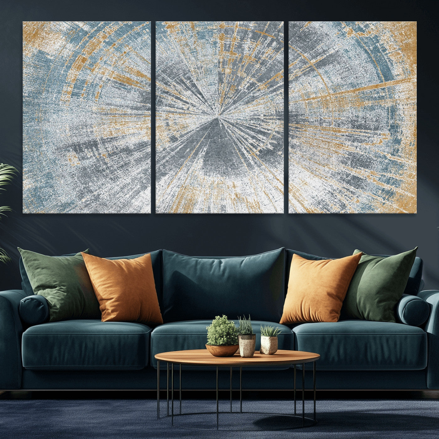 Radiant Abstract Wood Rings Canvas Art – Modern Triptych