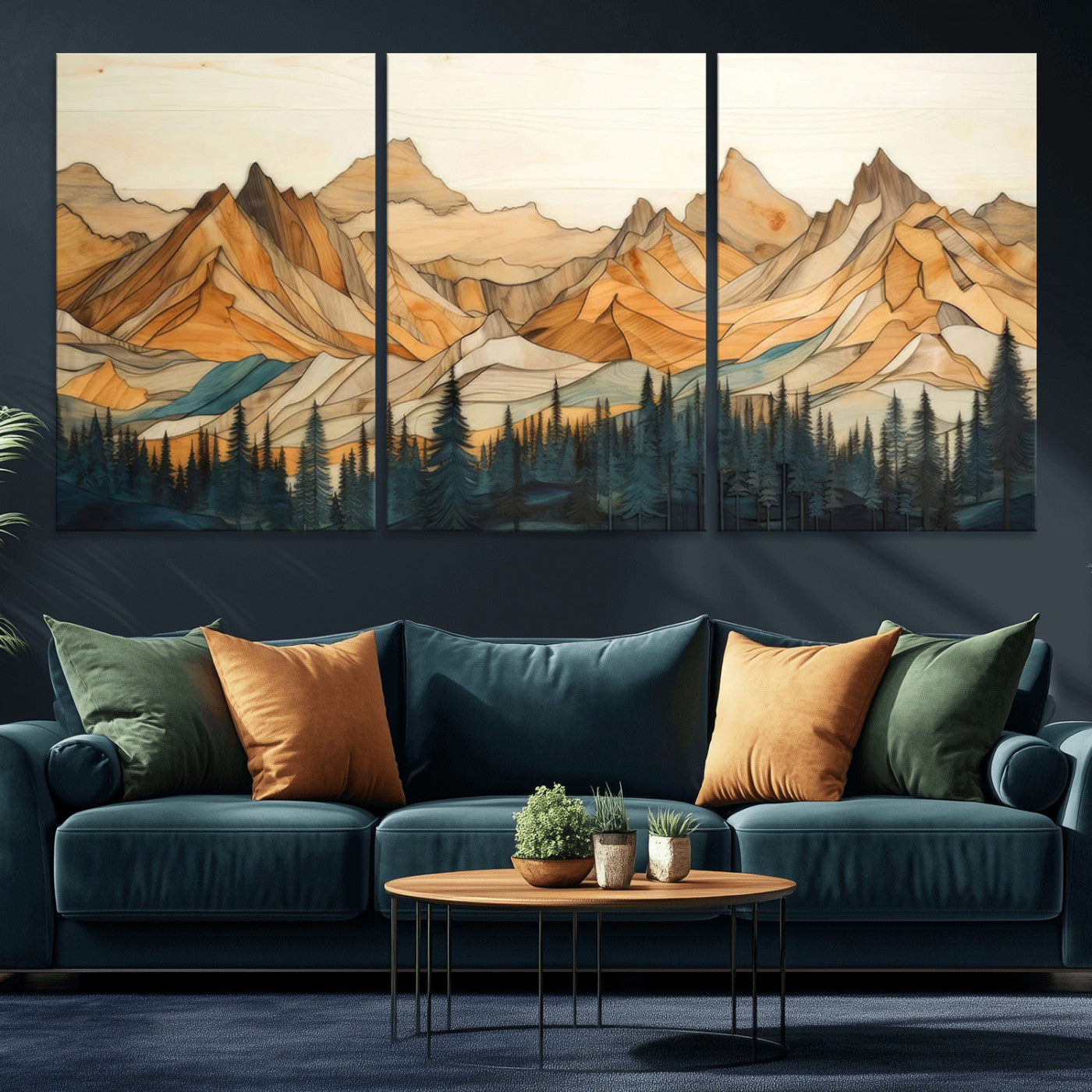 Rustic Wood Mountain Wall Art Print | Triptych Giclee Print