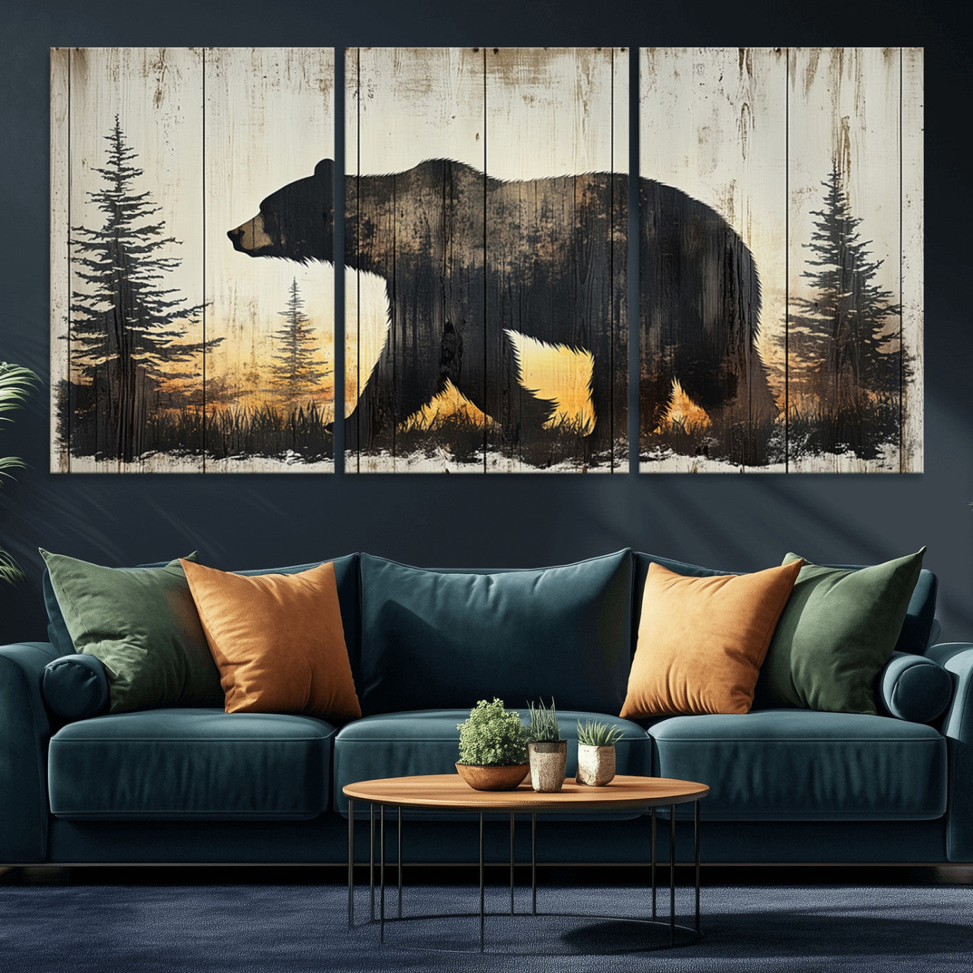 Vintage Bear Wall Art Canvas Print for Farmhouse - Mountain