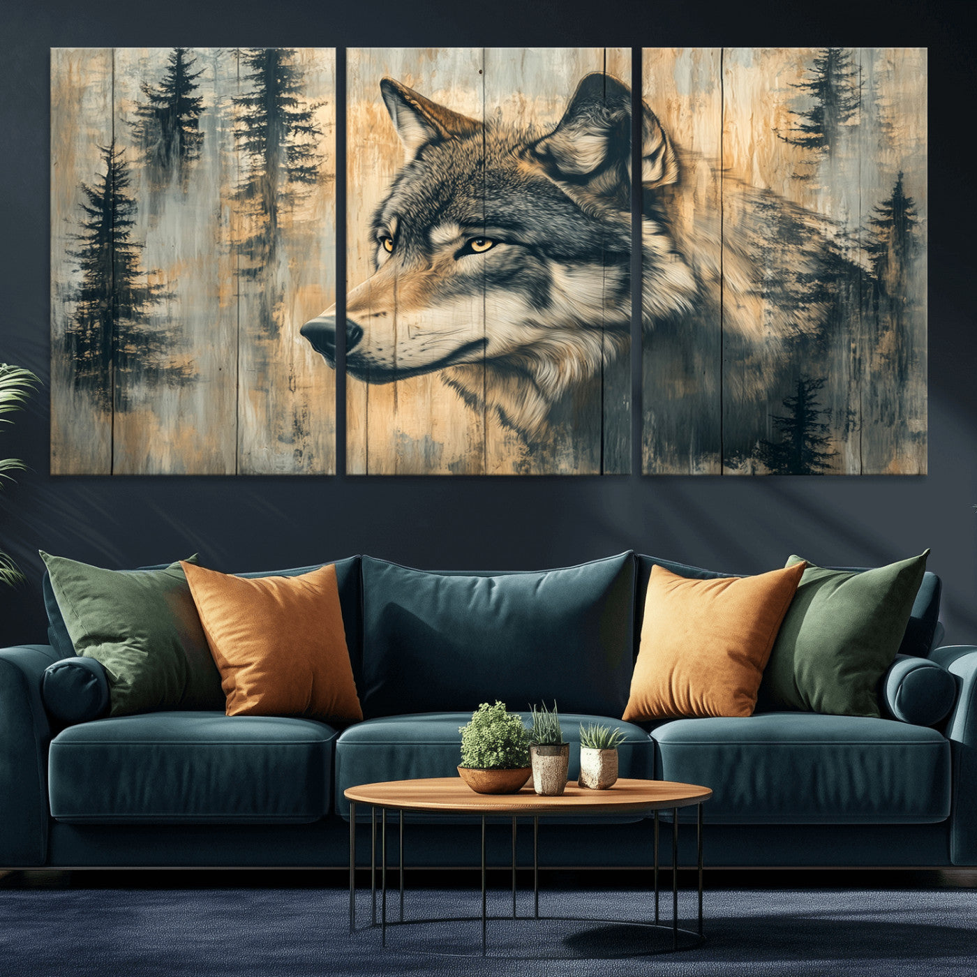 Wood Style Rustic Wolf Wall Art Canvas Print, Vintage