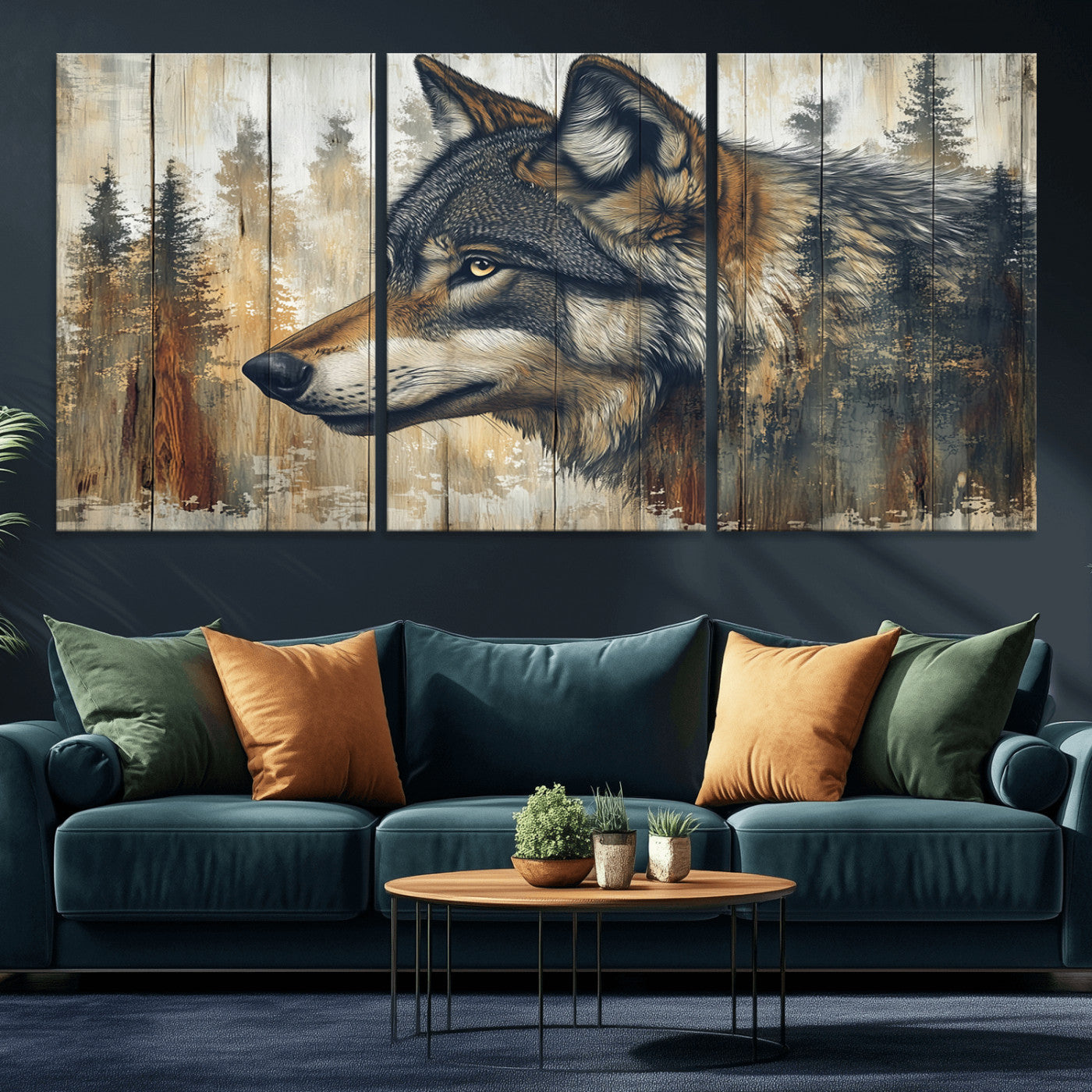 Rustic Wolf Wall Art Canvas Print – Vintage Woodland