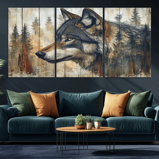 Rustic Wolf Wall Art Canvas Print – Vintage Woodland