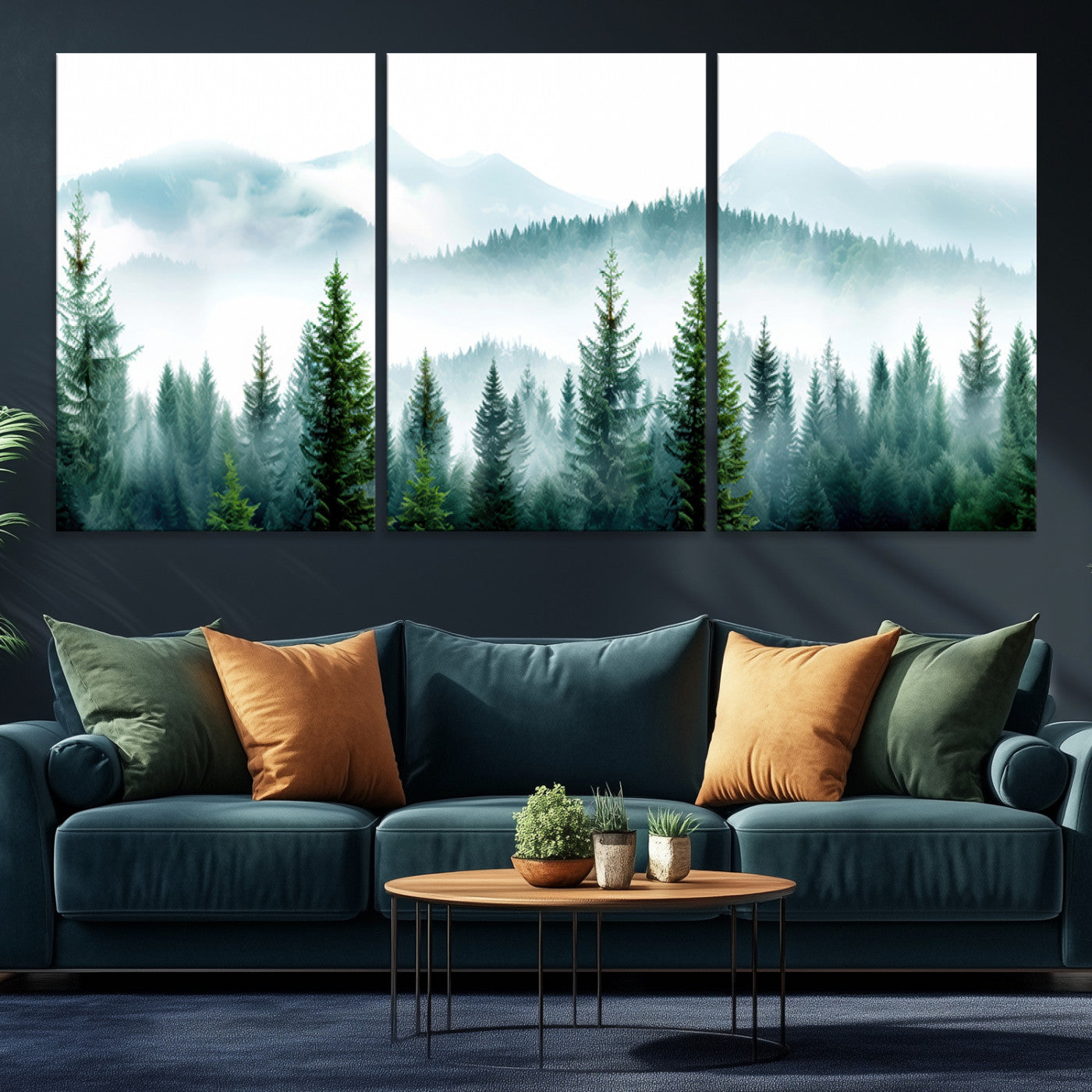 Pine Forest Wall Art Canvas Print – Misty Mountains Foggy