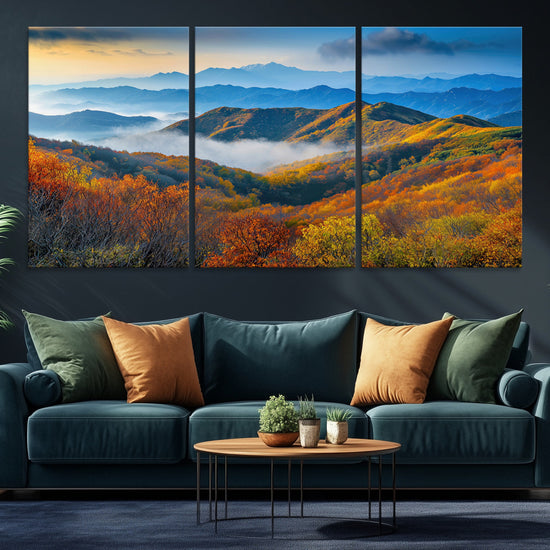 Autumn Mountains Wall Art Canvas Print – Foggy Peaks