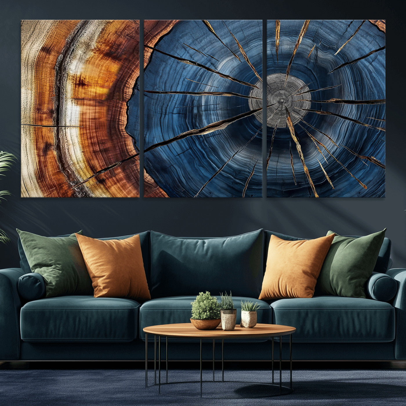 Framed Abstract Tree Ring Wall Art Print Natural Rustic Wood