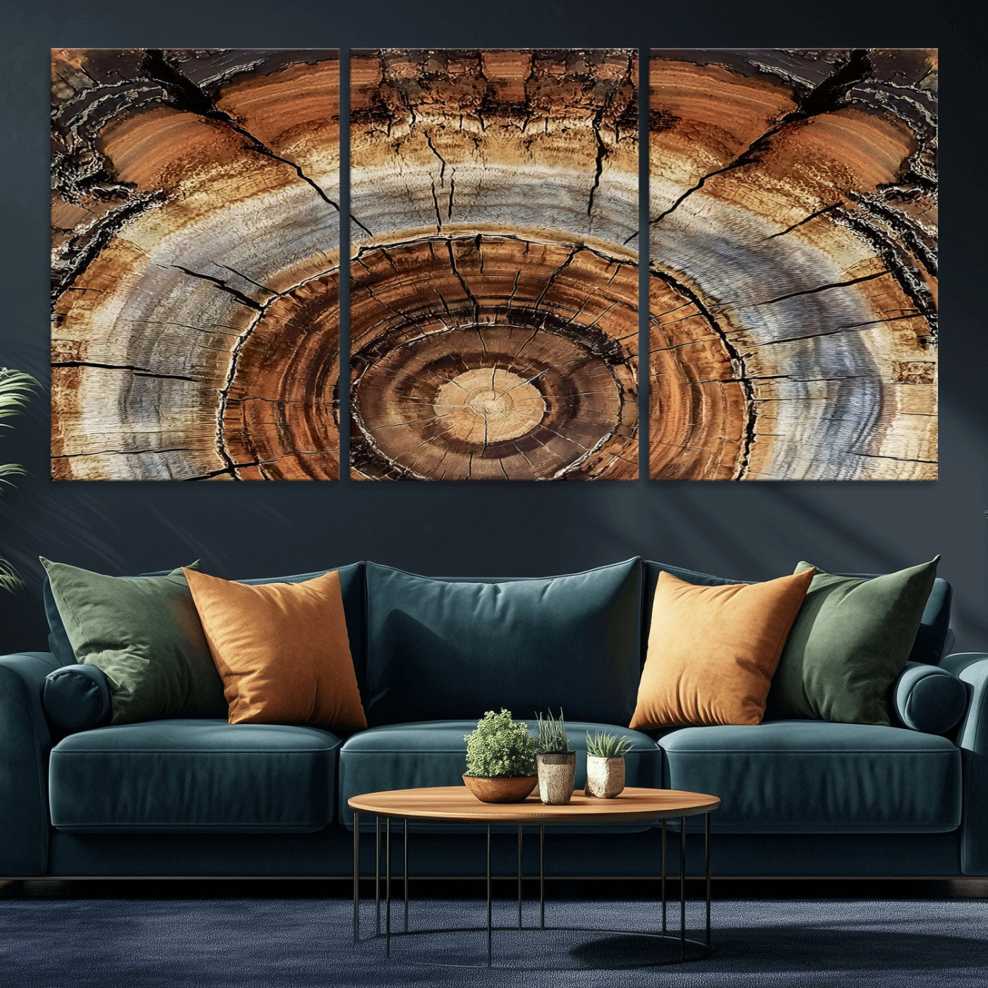 Tree Rings Wall Art Canvas Print – Rustic Wood Texture