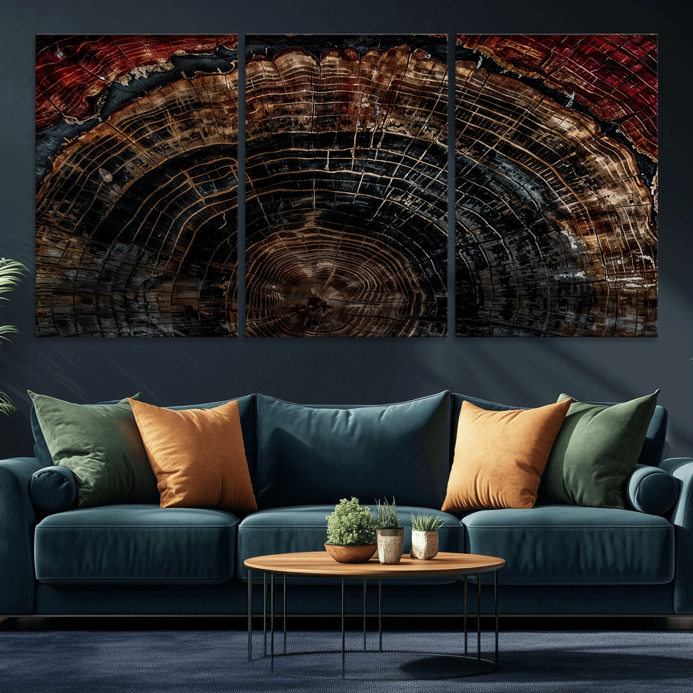 Dark Wood Ring Wall Art Canvas Print – Framed Abstract Tree