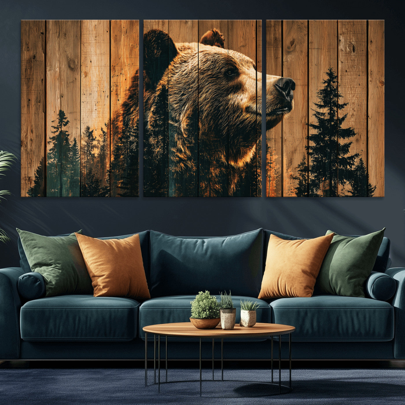 Rustic Bear Wall Art Canvas Print – Woodland Wildlife