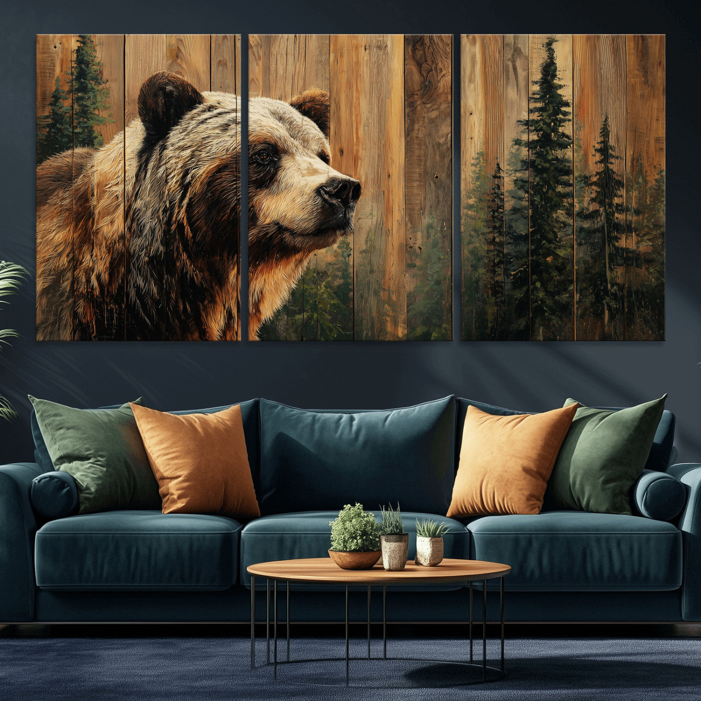 Grizzly Bear Wall Art Canvas Print, Rustic Wildlife Bear