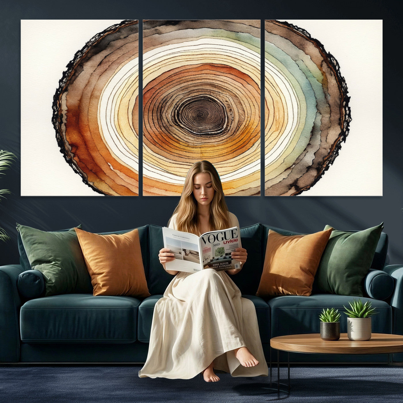 Natural Wood Slice Wall Art Canvas Print, Tree Ring Wall