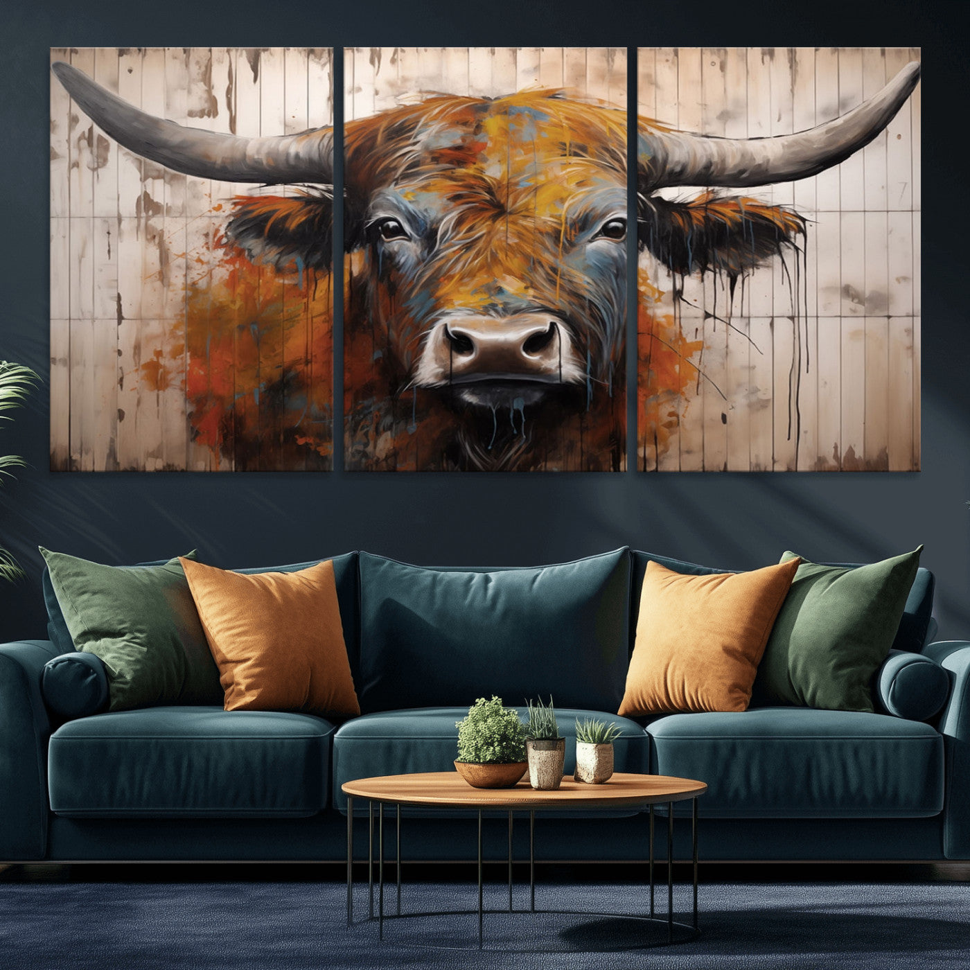 Scottish Highland Cow Cattle Art Print on Wood Style