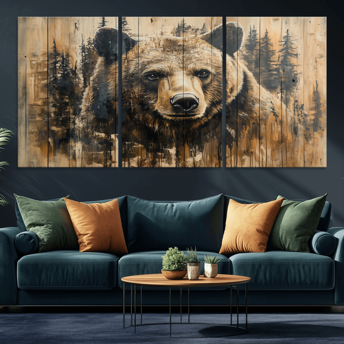 Majestic Grizzly 399 Bear Wall Art | 3-Panel Rustic Canvas