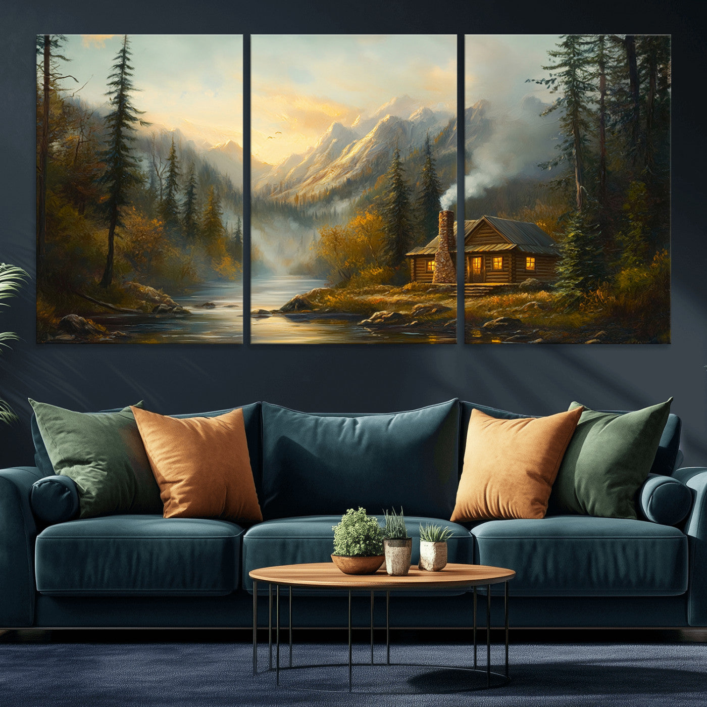 Wood Cabin Retreat Mountain at Sunset Wall Art Print -