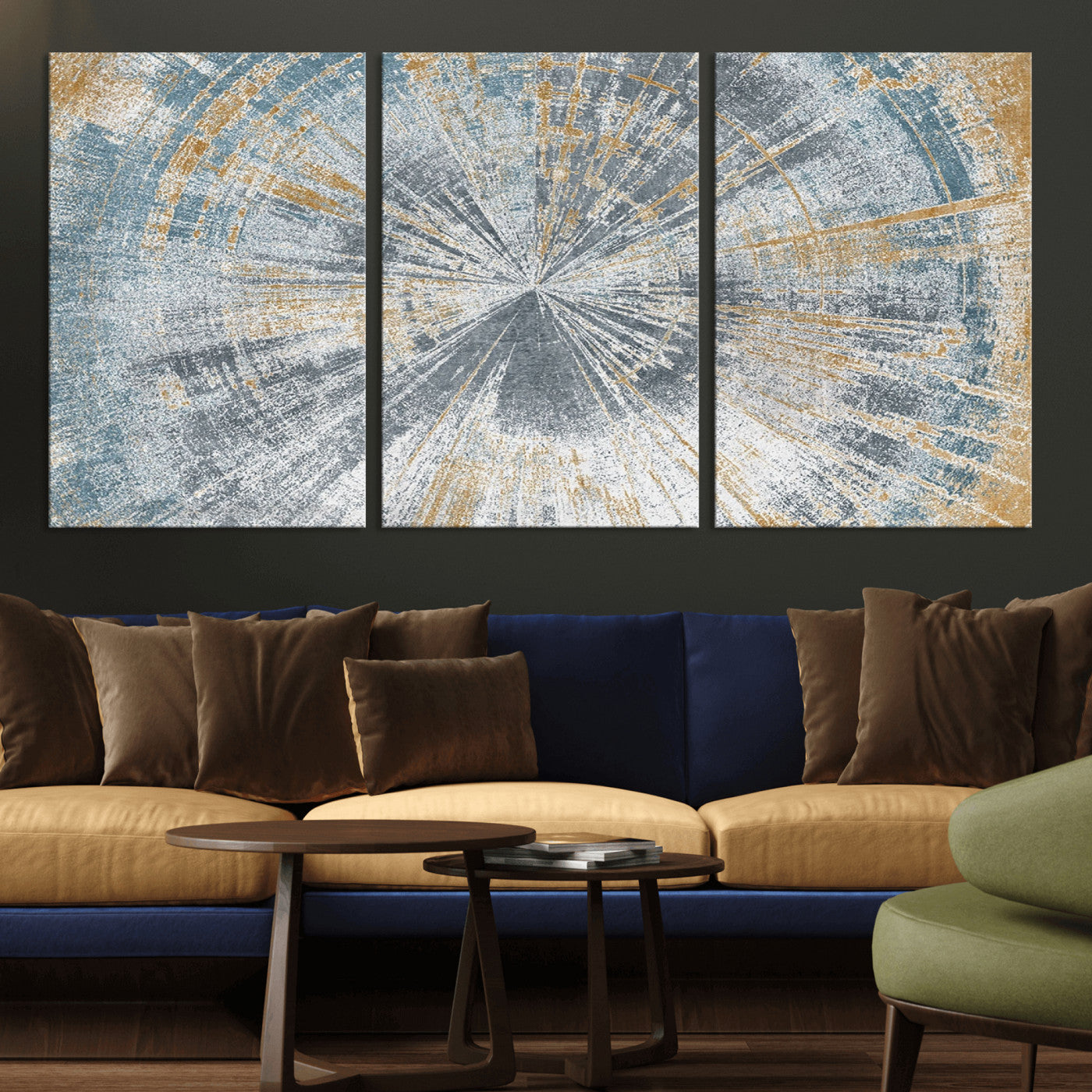 Radiant Abstract Wood Rings Canvas Art – Modern Triptych