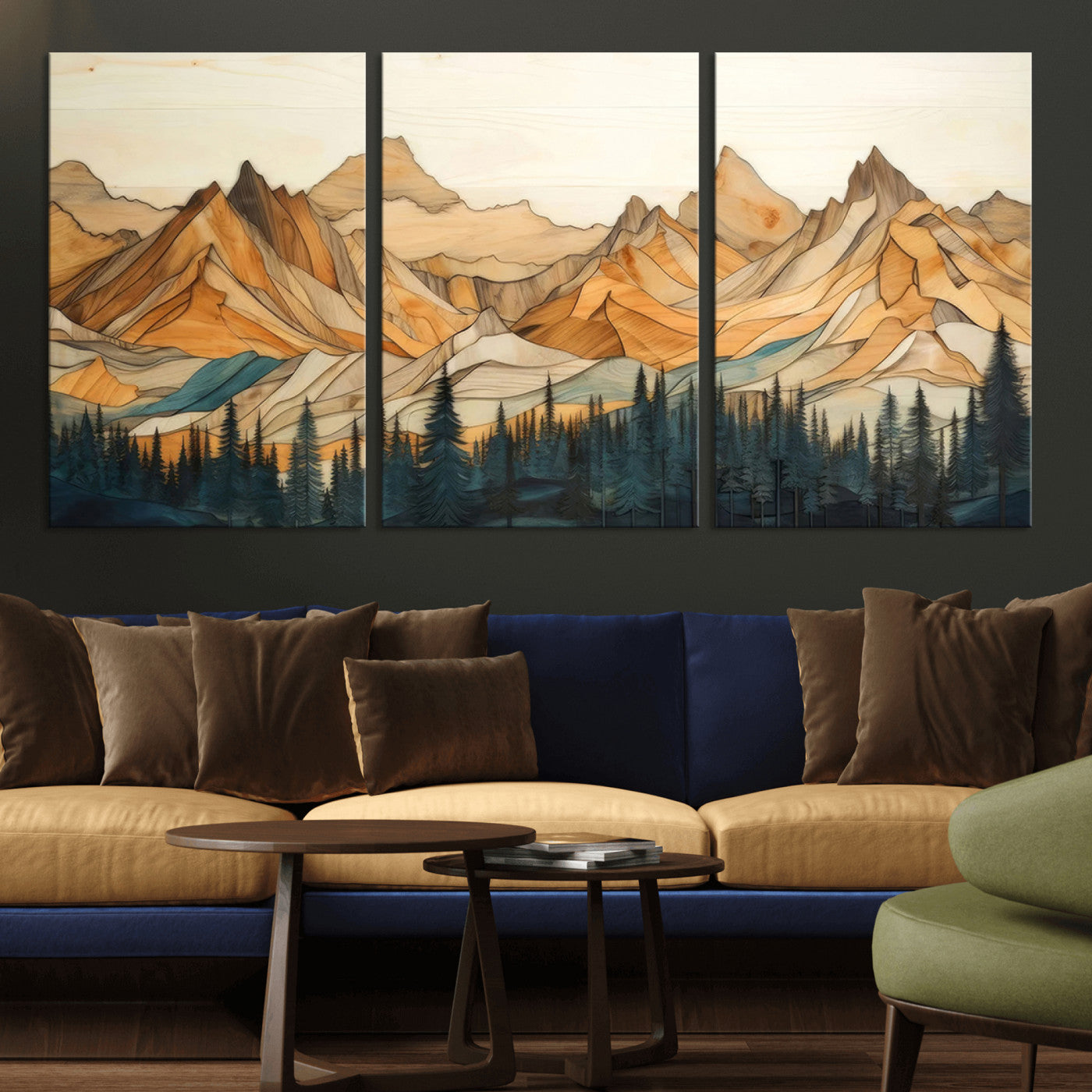 Rustic Wood Mountain Wall Art Print | Triptych Giclee Print