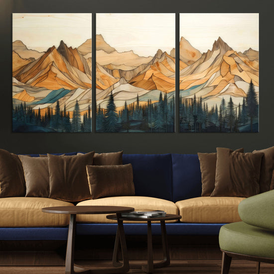 Rustic Wood Mountain Wall Art Print | Triptych Giclee Print