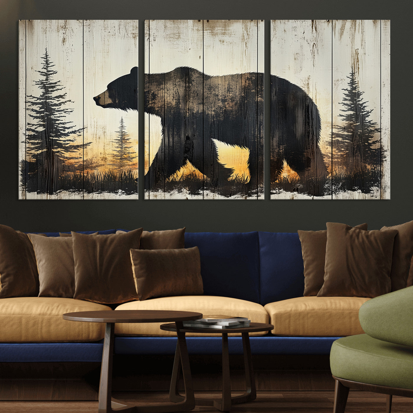 Vintage Bear Wall Art Canvas Print for Farmhouse - Mountain