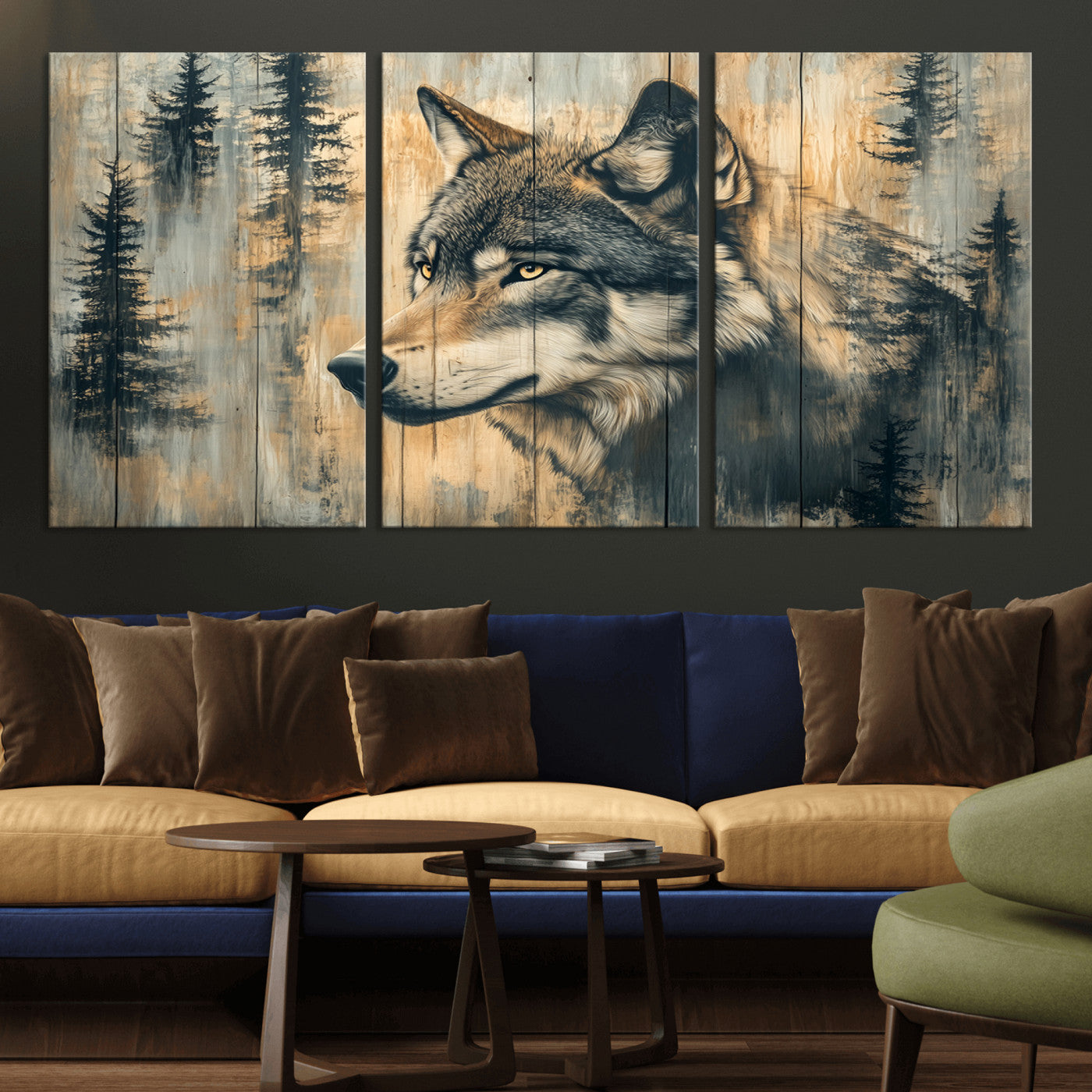 Wood Style Rustic Wolf Wall Art Canvas Print, Vintage