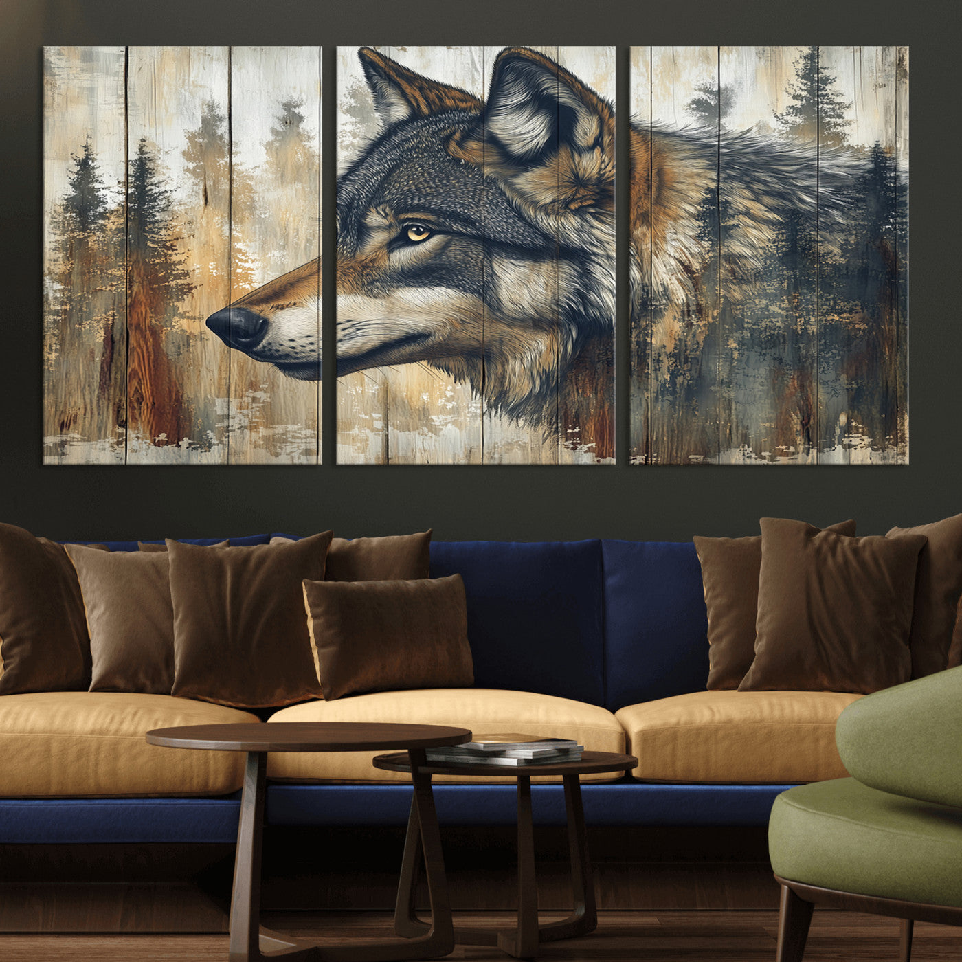 Rustic Wolf Wall Art Canvas Print – Vintage Woodland
