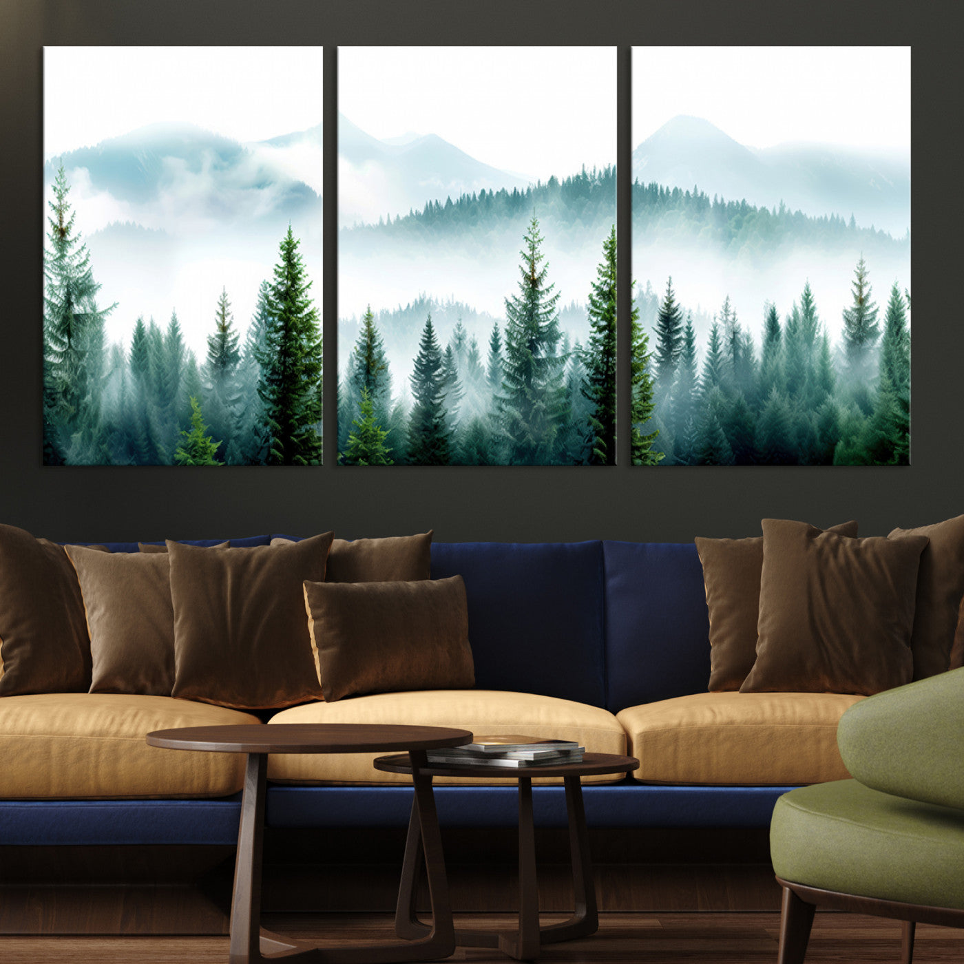 Pine Forest Wall Art Canvas Print – Misty Mountains Foggy